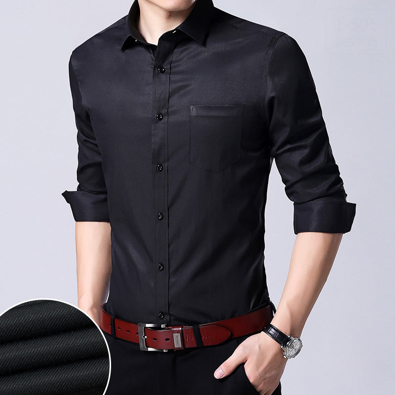 Black Men's Long-sleeved Slim-fit Formal Shirt
