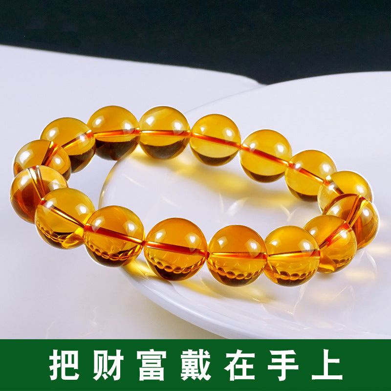 Brazilian Citrine Round Bead Bracelet Citrine 128 Faceted Bracelet Korean Style Fashion Couple Crystal Jewelry