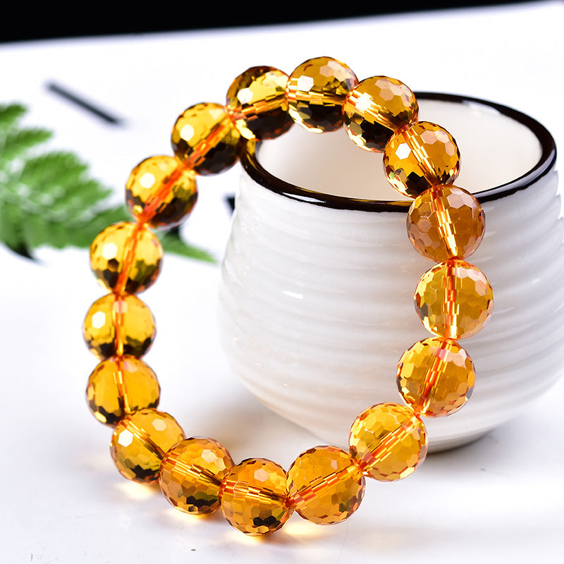 Brazilian Citrine Round Bead Bracelet Citrine 128 Faceted Bracelet Korean Style Fashion Couple Crystal Jewelry