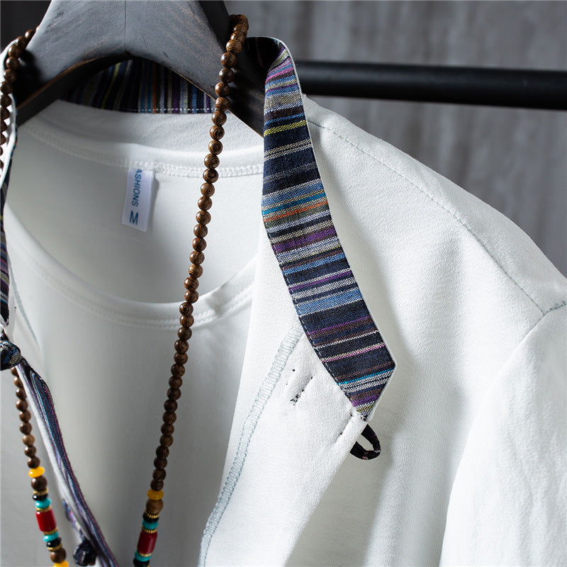 2021 Foreign Trade Cross-border Chinese Style Summer Cotton And Linen Buckle Casual Set Men's T-shirt Large Size Pants Two-piece Set