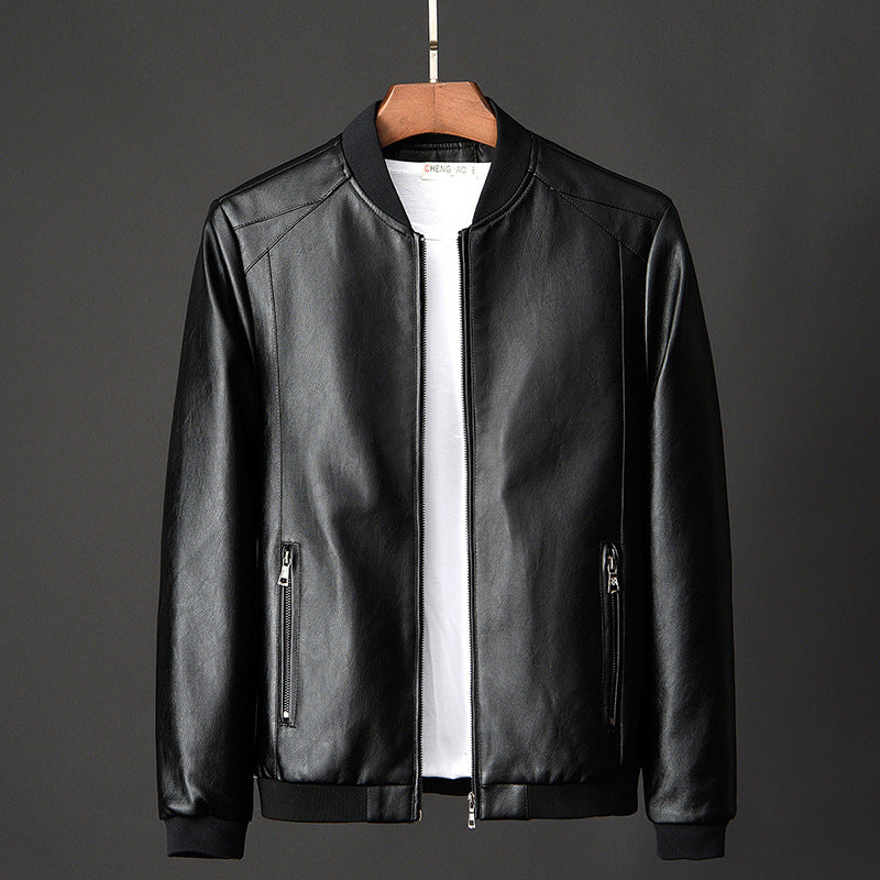New Leather Men's Casual Jacket Korean Style Trendy Slim Handsome Youth Spring And Autumn Motorcycle Jacket