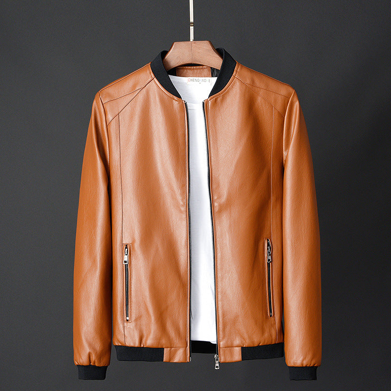 New Leather Men's Casual Jacket Korean Style Trendy Slim Handsome Youth Spring And Autumn Motorcycle Jacket