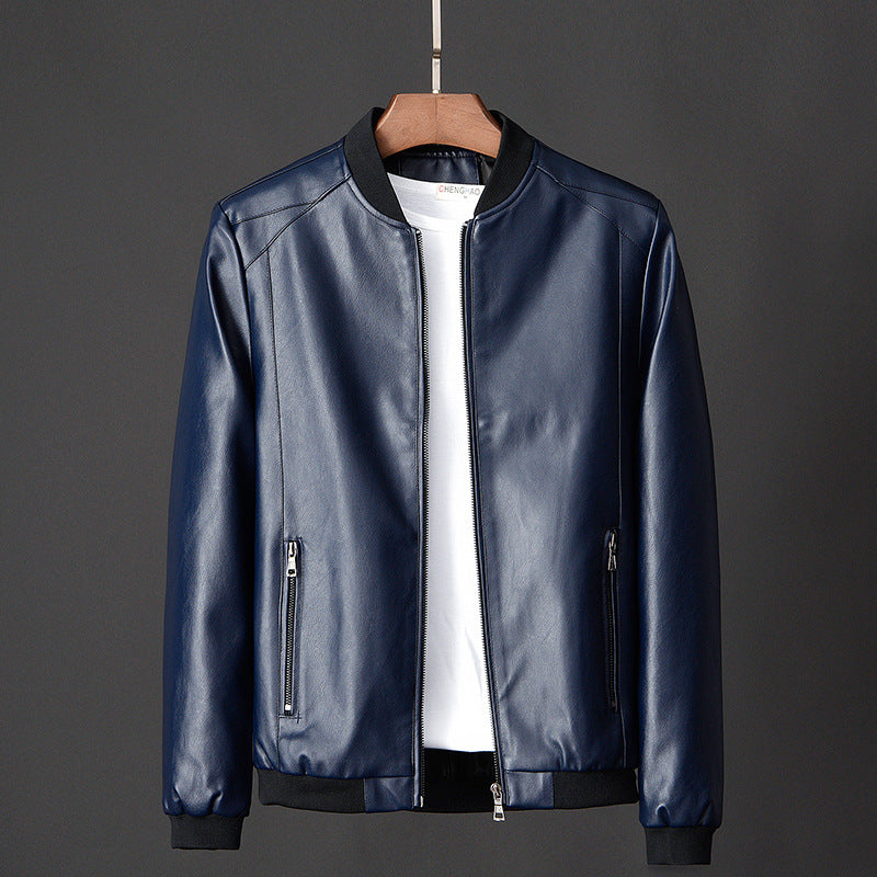 New Leather Men's Casual Jacket Korean Style Trendy Slim Handsome Youth Spring And Autumn Motorcycle Jacket
