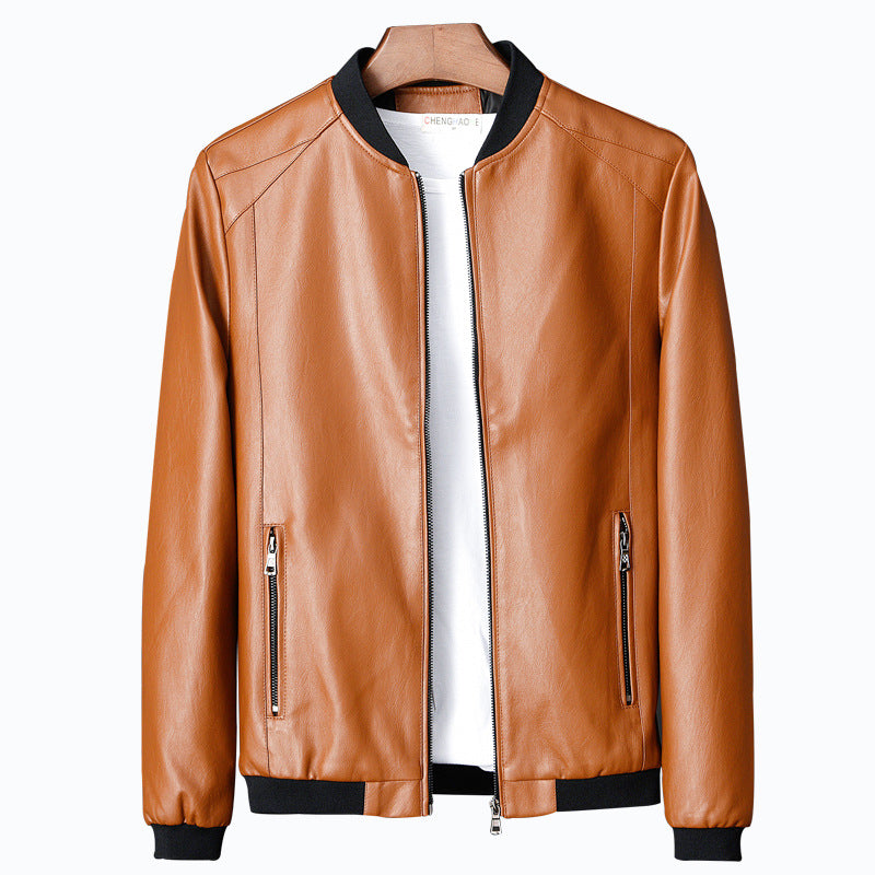 New Leather Men's Casual Jacket Korean Style Trendy Slim Handsome Youth Spring And Autumn Motorcycle Jacket