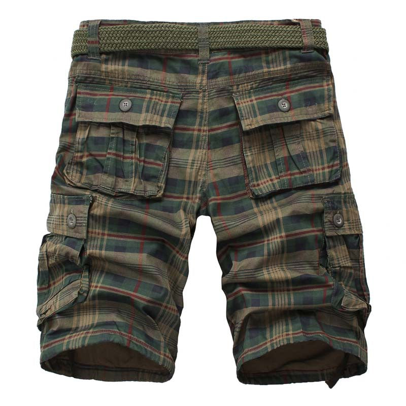 Men's Work Shorts Men's Sports Pants Five-point Multi-pocket Plaid Shorts Men's