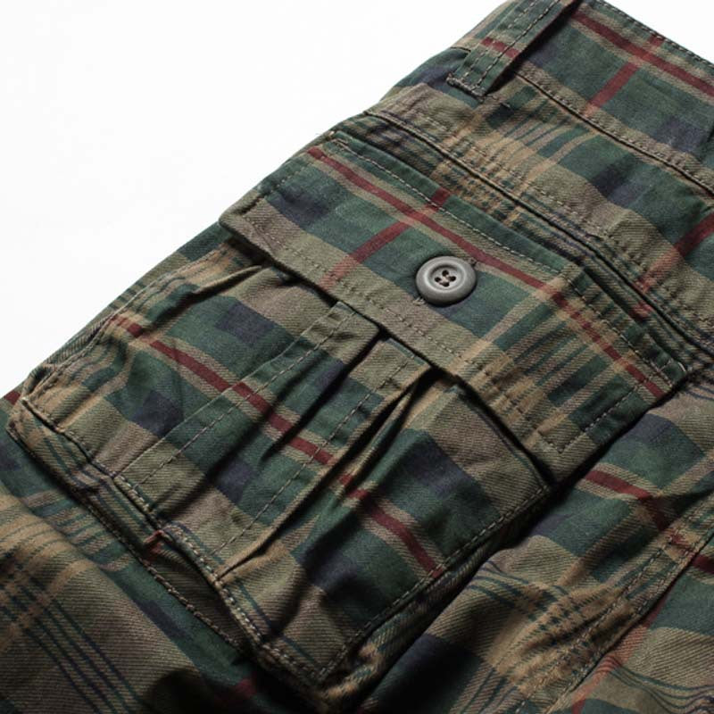 Men's Work Shorts Men's Sports Pants Five-point Multi-pocket Plaid Shorts Men's