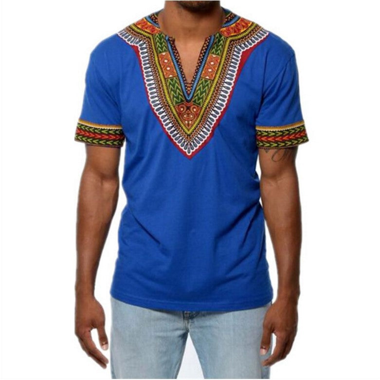 African Ethnic Style Printing V-neck Short-sleeved T-shirt