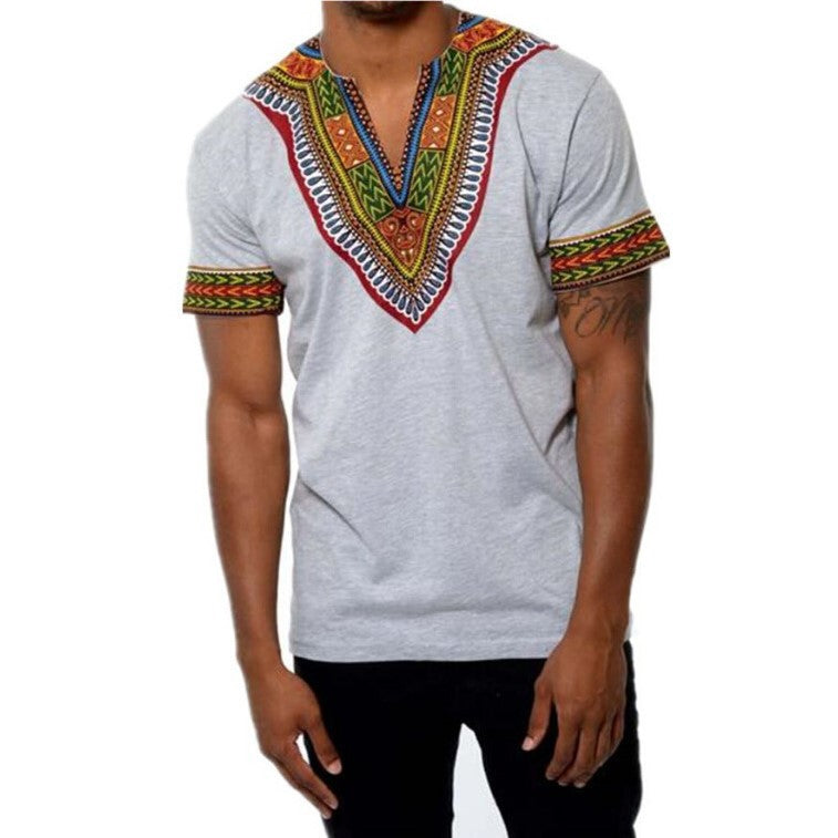 African Ethnic Style Printing V-neck Short-sleeved T-shirt