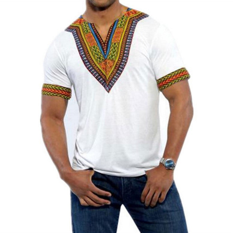 African Ethnic Style Printing V-neck Short-sleeved T-shirt