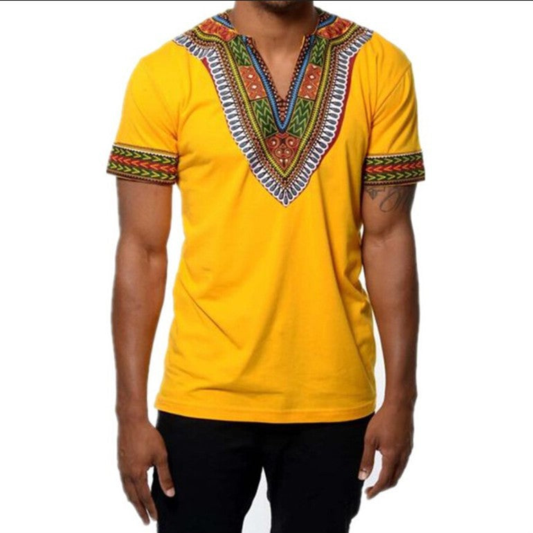 African Ethnic Style Printing V-neck Short-sleeved T-shirt