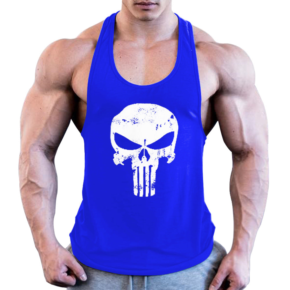 Men's Fitness Retro Skull Printed Wide Shoulder Vest A Generation Of Hair