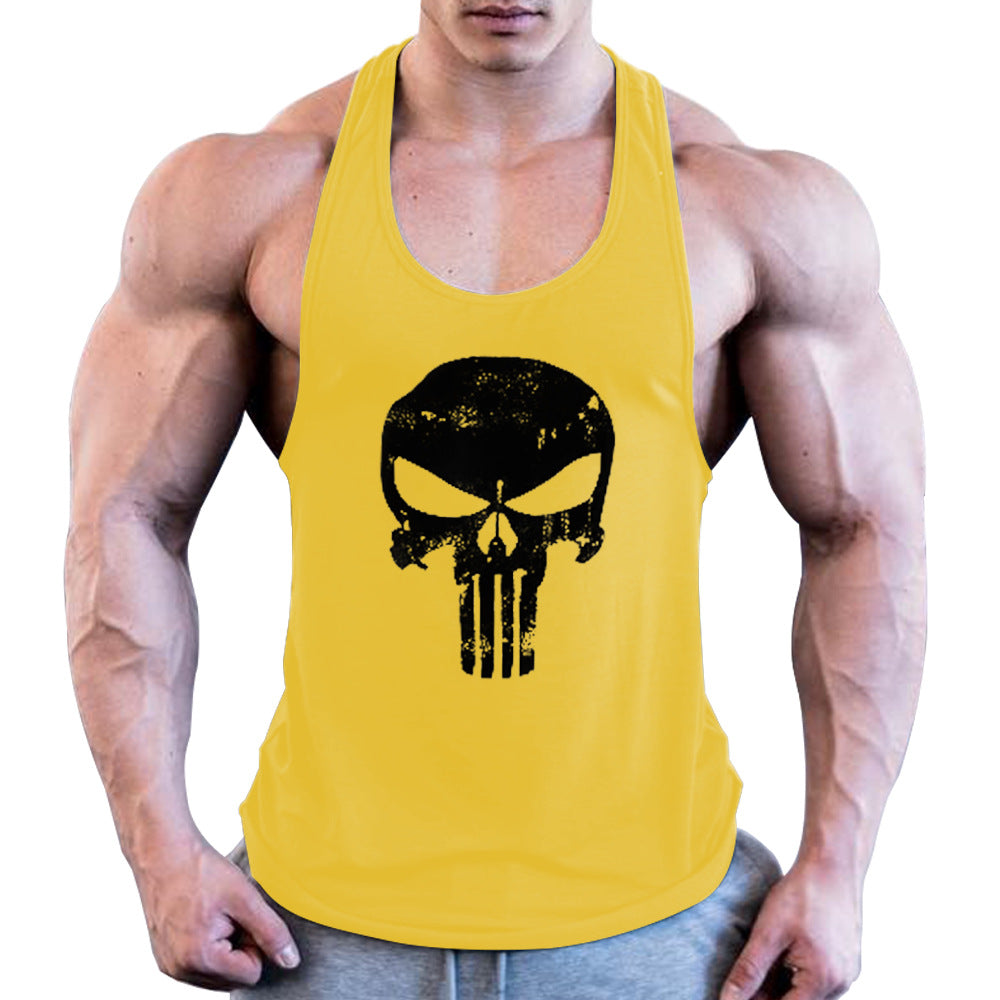Men's Fitness Retro Skull Printed Wide Shoulder Vest A Generation Of Hair