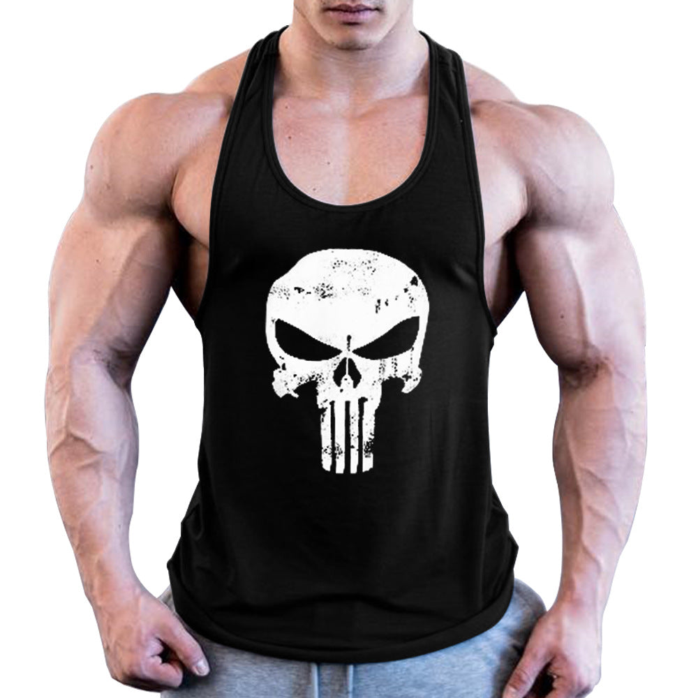 Men's Fitness Retro Skull Printed Wide Shoulder Vest A Generation Of Hair