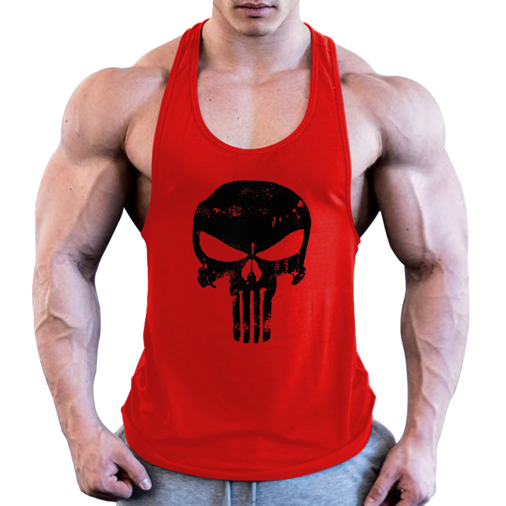 Men's Fitness Retro Skull Printed Wide Shoulder Vest A Generation Of Hair