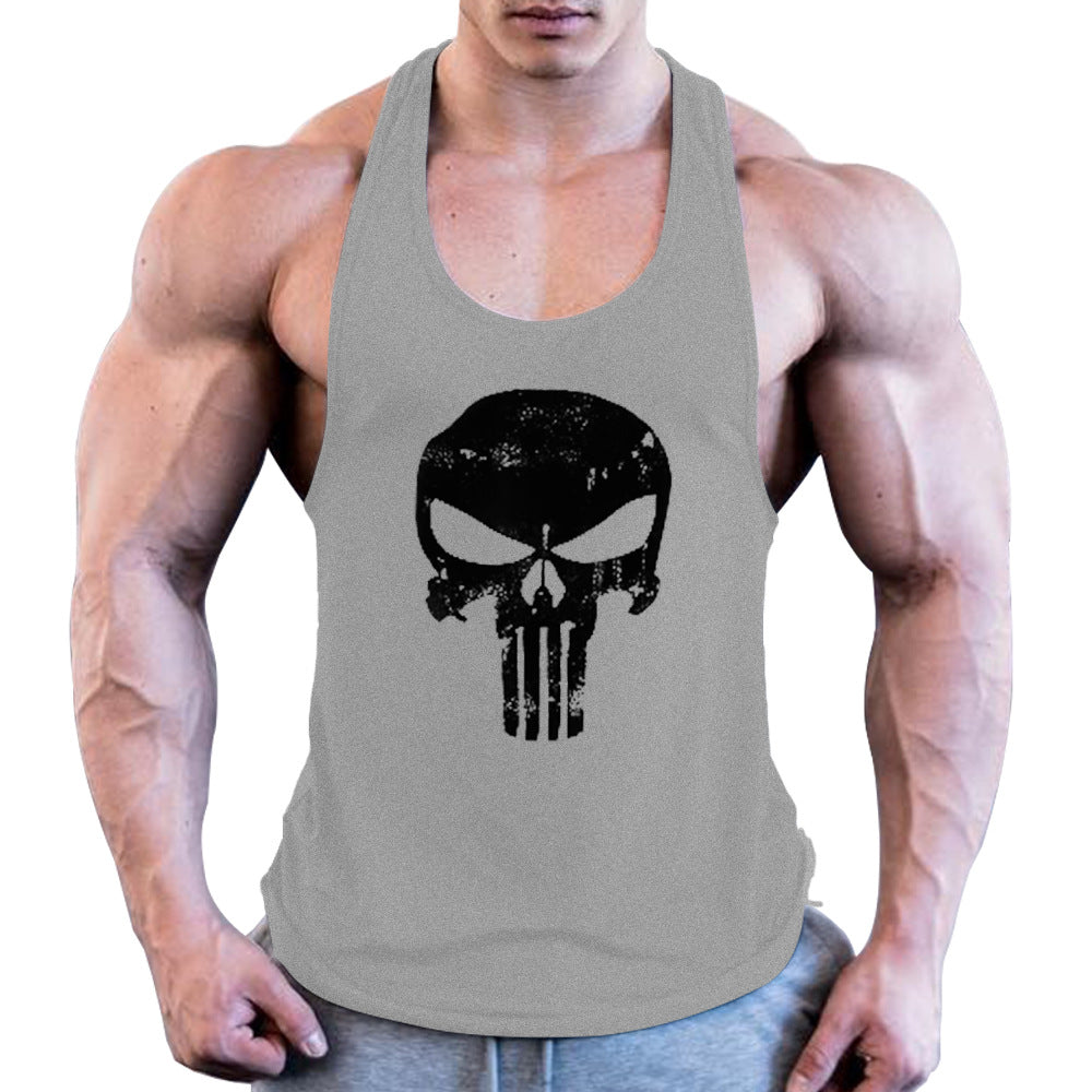 Men's Fitness Retro Skull Printed Wide Shoulder Vest A Generation Of Hair