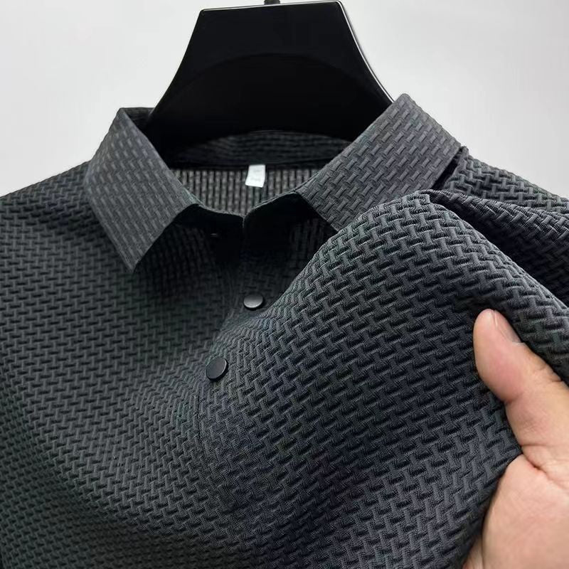 High-end Mesh Ice Silk Short-sleeved Summer Men's Shirt Collar Solid Color Paul Slip Material Polo Shirt Half-sleeved Men's Clothing