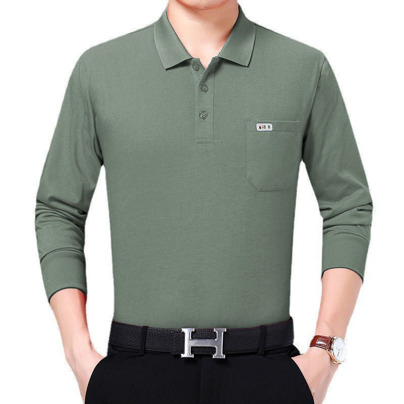 Spring And Autumn Men&amp;amp;#039;s Long-sleeved T-shirt Polo Shirt Striped Loose