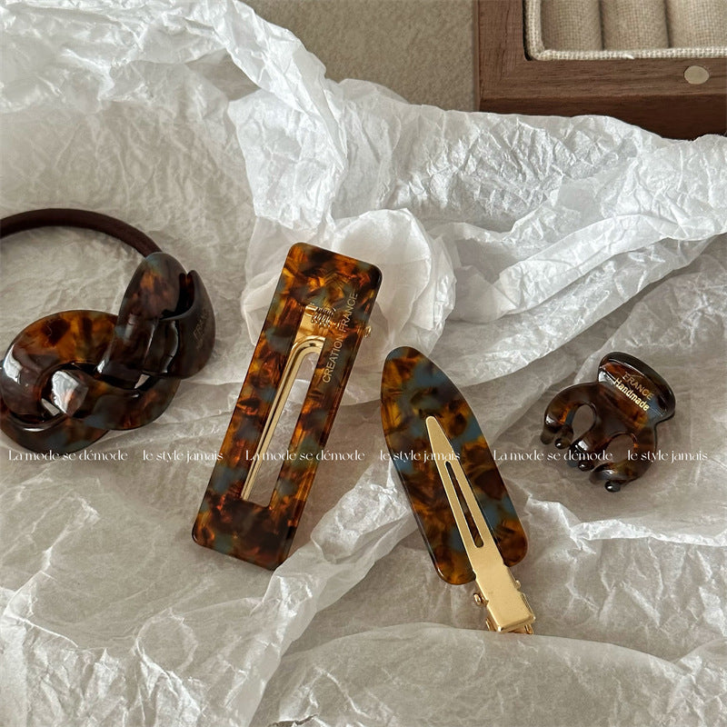 Korean Retro Advanced Color Matching French Blue Coffee BB Side Clip Bangs Clip Hair Clip Grab Clip Headdress Back Of The Head Female Hair Accessories