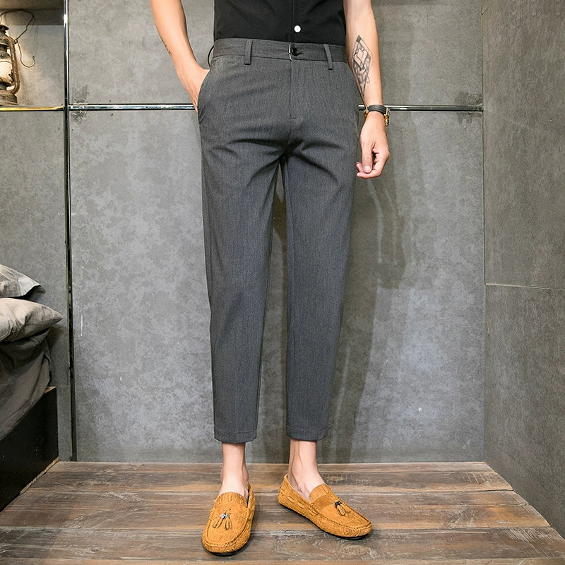 Draping Trousers Men's Summer Thin Korean Version Of The Trendy Business Suit Pants Slim Feet Casual Nine-point Suit Pants