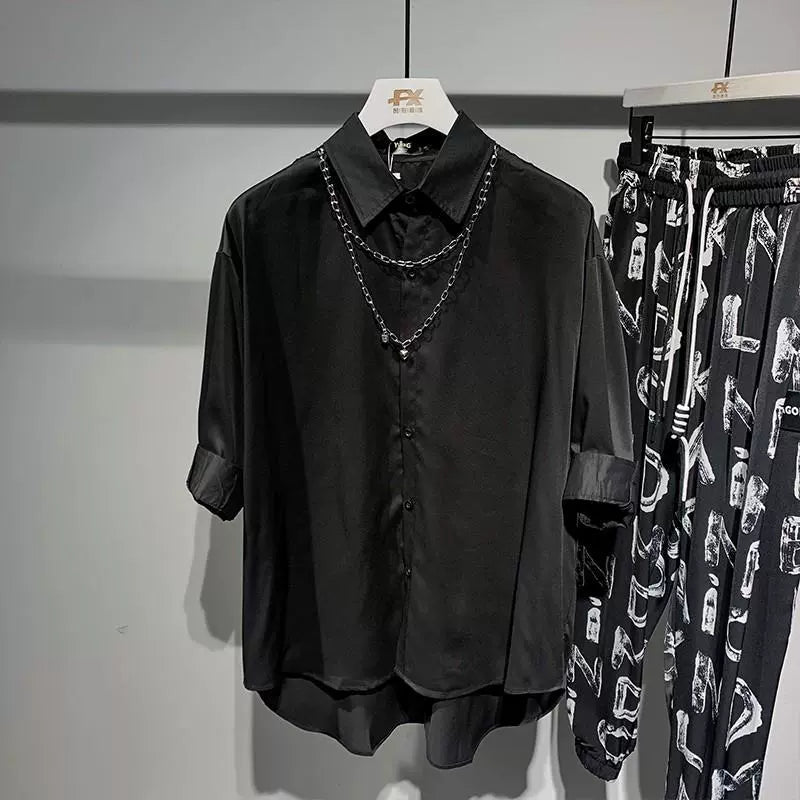 Light Mature Casual Trendy Men's Quarter-sleeved Handsome Shirt Summer New Loose Hairstylist Style Shirt Men's Trend