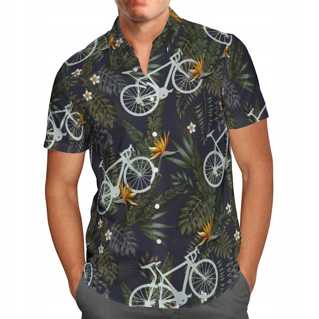 Men's Casual Slim Fashion 3D Printing Short-sleeved Shirt Men