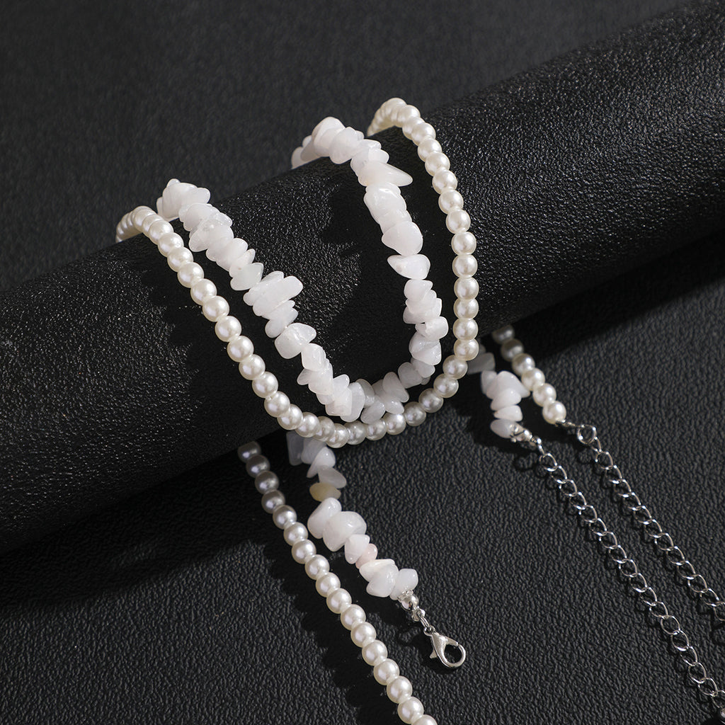 Men's Gravel Pearl Necklace Two-piece Set Light Luxury Retro High-grade Folding Clavicle Chain