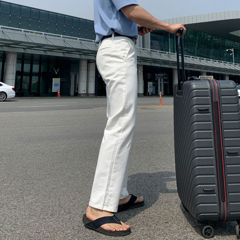 Summer Thin White Jeans Men's Korean-style Trendy Straight Casual Pants All-match Slim Long Pants