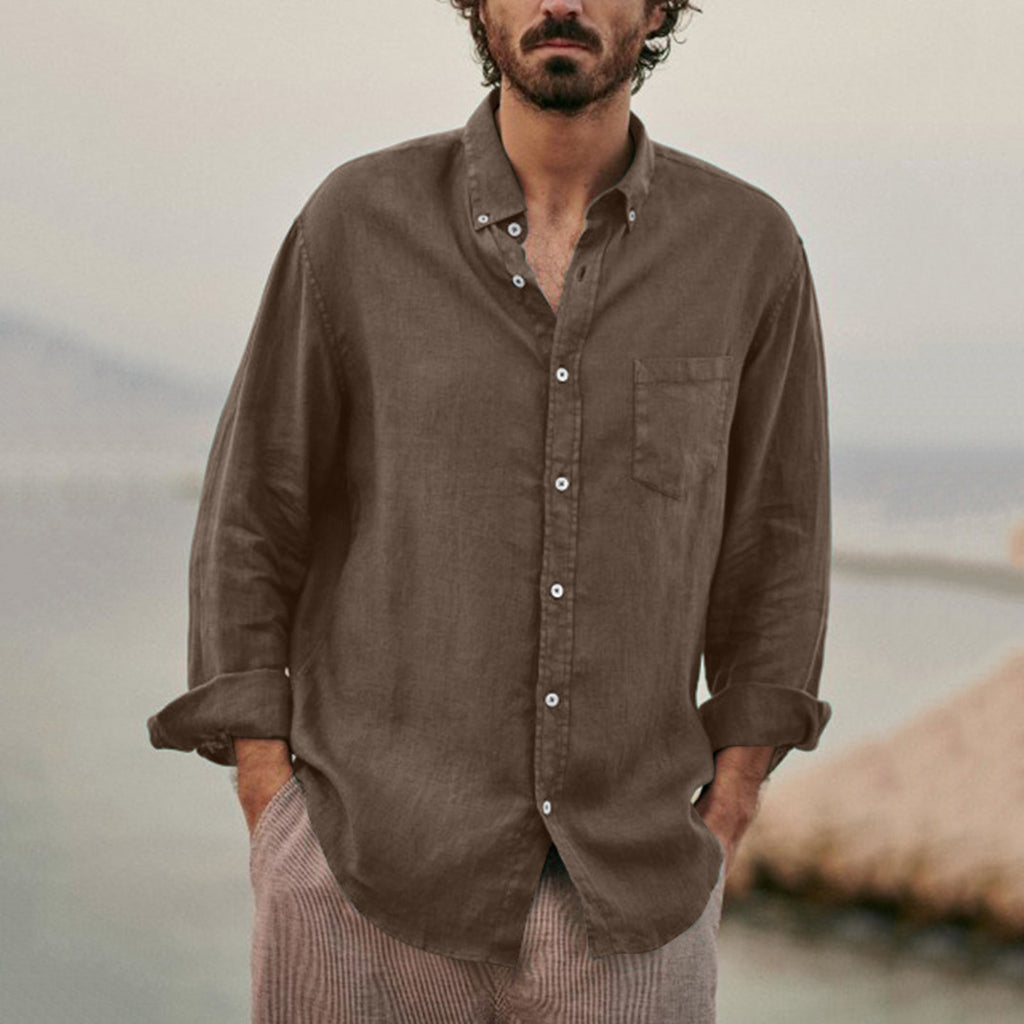Solid Color  Cotton Linen Loose Men&amp;amp;#039;s Shirts