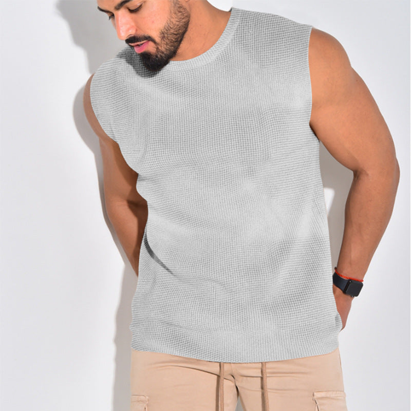 Men's Summer Heavy Waffle Vest Shoulder Vest Men's European And American Sports Slim Vest Men's Sleeveless T-shirt