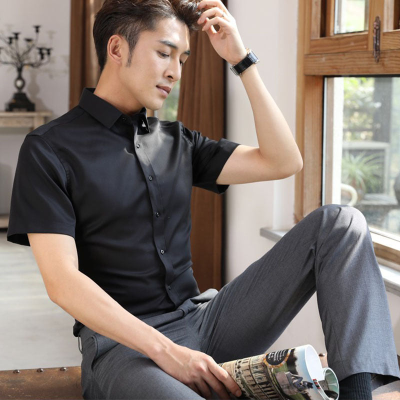 White Shirt Men's Short-sleeved Business Formal Wear Korean Version Of Slim Youth Shirt Summer Large Size Non-ironing Professional Solid Color Shirt