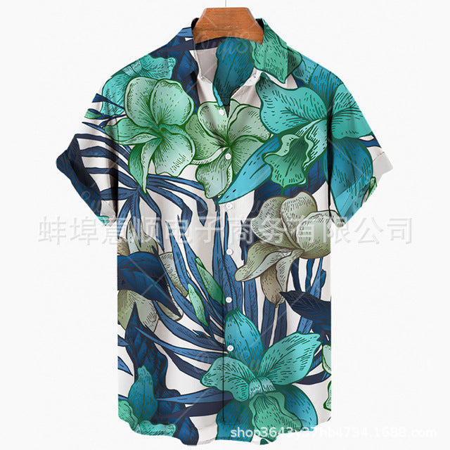Men's Casual Slim Fashion 3D Printing Short-sleeved Shirt Men