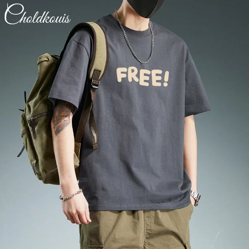 Trendy Pure Cotton Short Sleeve Men's T-Shirt Loose Fit Versatile Casual Half Sleeve Summer Time Fashion Icon Printed Tops