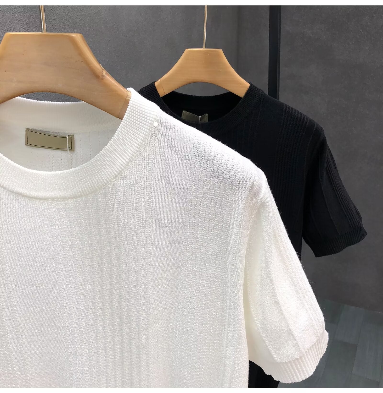 Pure White Jacquard Short Sleeve Sweater Men's Spring And Autumn Thin Bottoming Shirt Men's Fashion Brand Trendy Half Sleeve Sweater