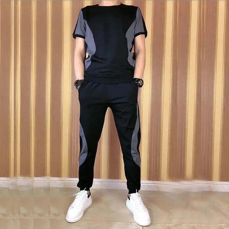 Icy Two-piece Soft Men's Classic Casual Sports Suit Summer Cropped Trousers Trend Elastic Thin Section Quick-drying