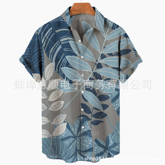 Men's Casual Slim Fashion 3D Printing Short-sleeved Shirt Men