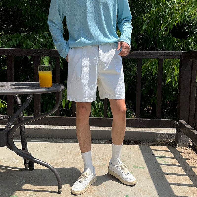 MYQ Retro Washed Denim Shorts Men's Summer Loose Casual Mid-length Pants Korean-style Fashionable And Handsome Pants