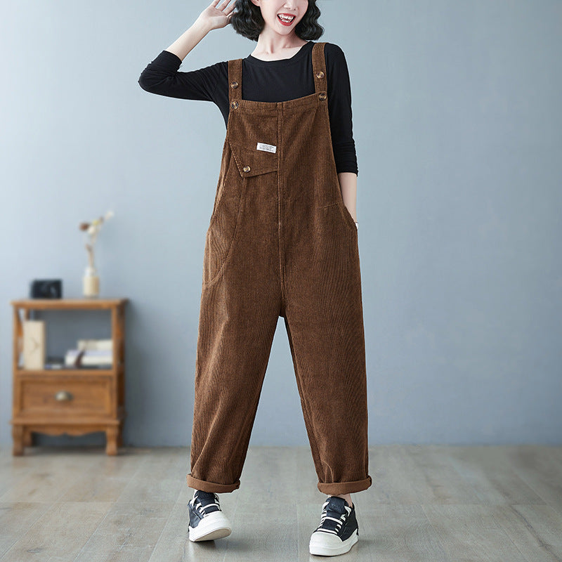 Corduroy Suspender Pants For Women Autumn And Winter
