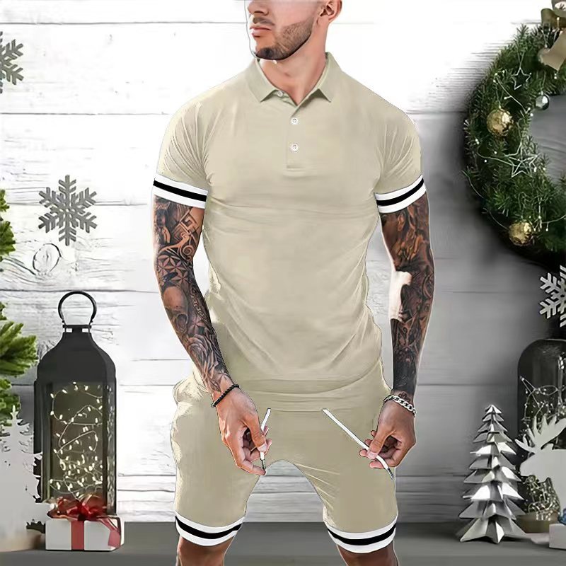 Men's Lapel Button Polo Short-sleeved Shorts Two-piece Set Sports Leisure European And American Suits