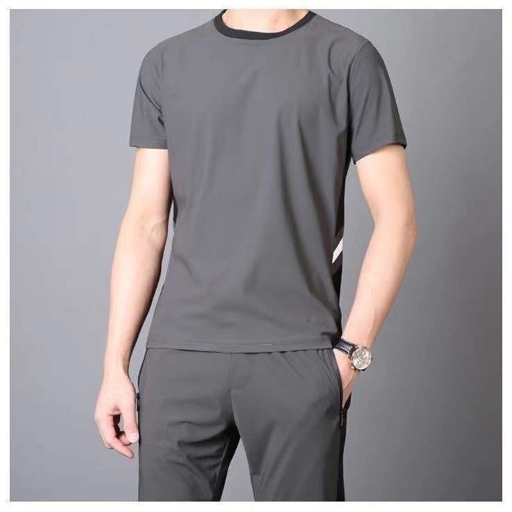 Icy Two-piece Soft Men's Classic Casual Sports Suit Summer Cropped Trousers Trend Elastic Thin Section Quick-drying