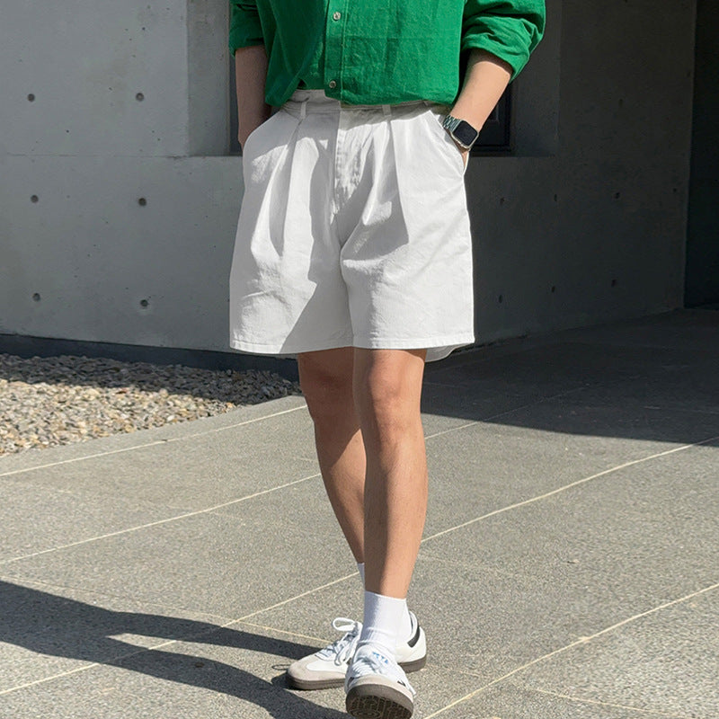 ASCLO Summer Shorts Khaki Casual Wide-leg Pants Korean Style Trendy Pleated Workwear Straight Pants For Boys