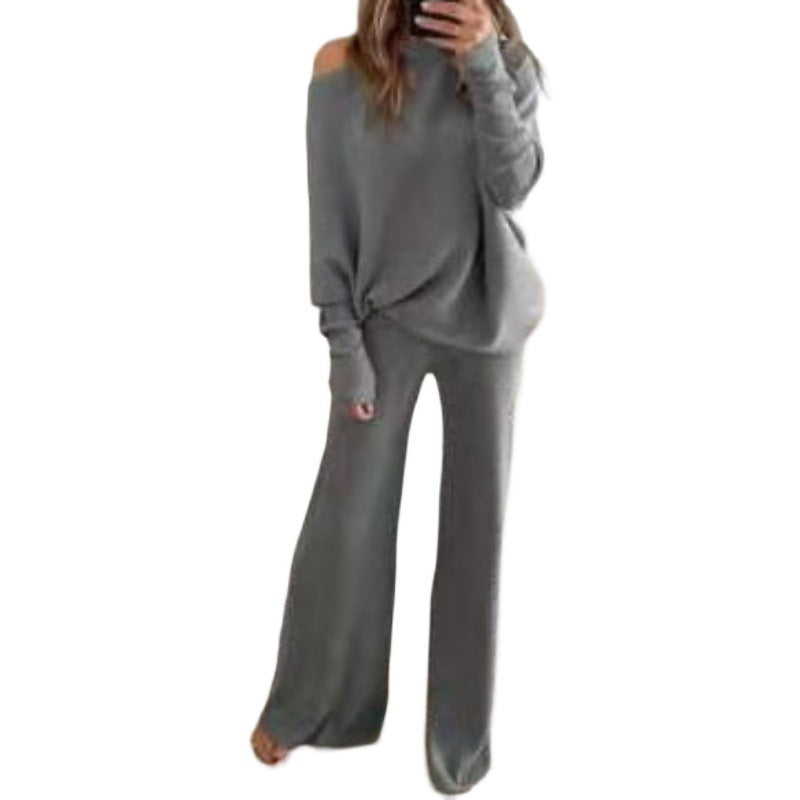 Women's Spring And Autumn Casual Solid Color Off-shoulder Women's Knitted Suit