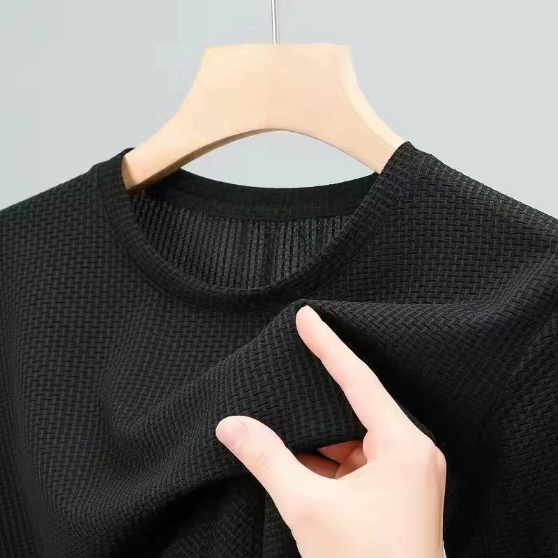 High-end Mesh Ice Silk Short-sleeved Summer Men's Shirt Collar Solid Color Paul Slip Material Polo Shirt Half-sleeved Men's Clothing