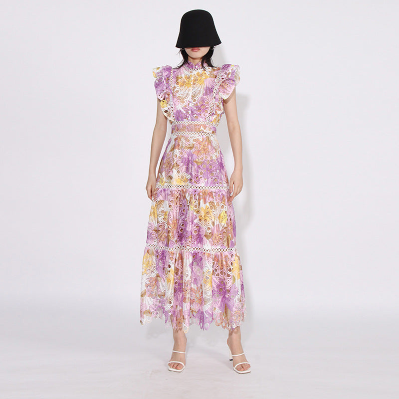 Elegant Elegant French Style Long Dress New Style Women's Lace Sleeveless Hollow Embroidered Gouhua Dress