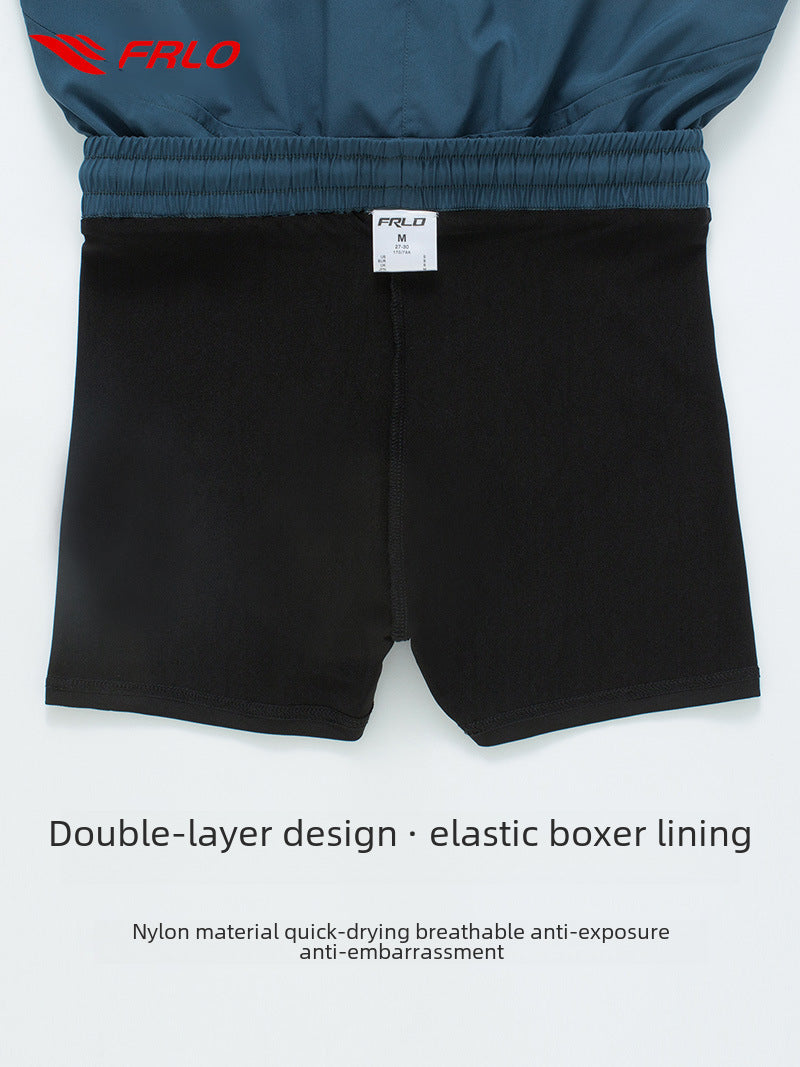 Wholesale Supply Beach Pants Men's Quick-drying Waterproof Loose Plus Size Double-layer Anti-embarrassment Men's Boxer Casual Swimming Trunks