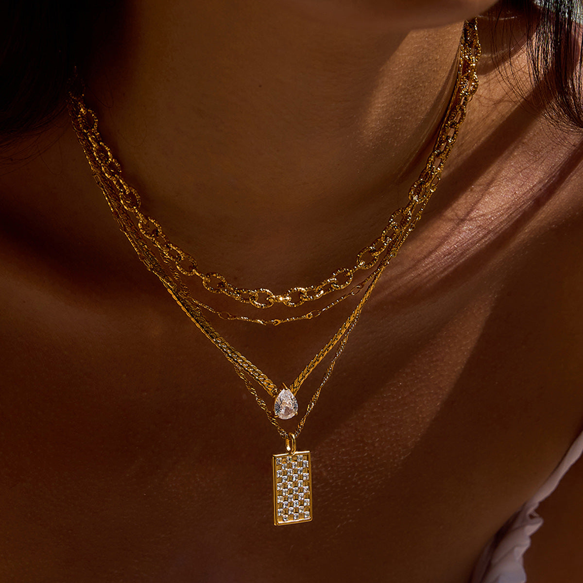 Rhinestone Titanium Steel Necklace Light Luxury High-End Jewelry Non-Fading Stainless Steel Jewelry Women's