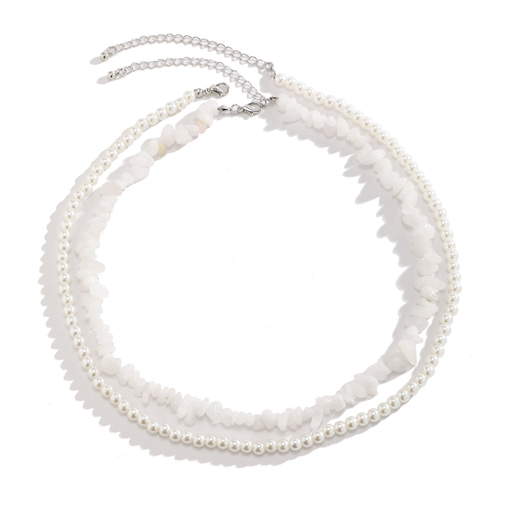 Men's Gravel Pearl Necklace Two-piece Set Light Luxury Retro High-grade Folding Clavicle Chain