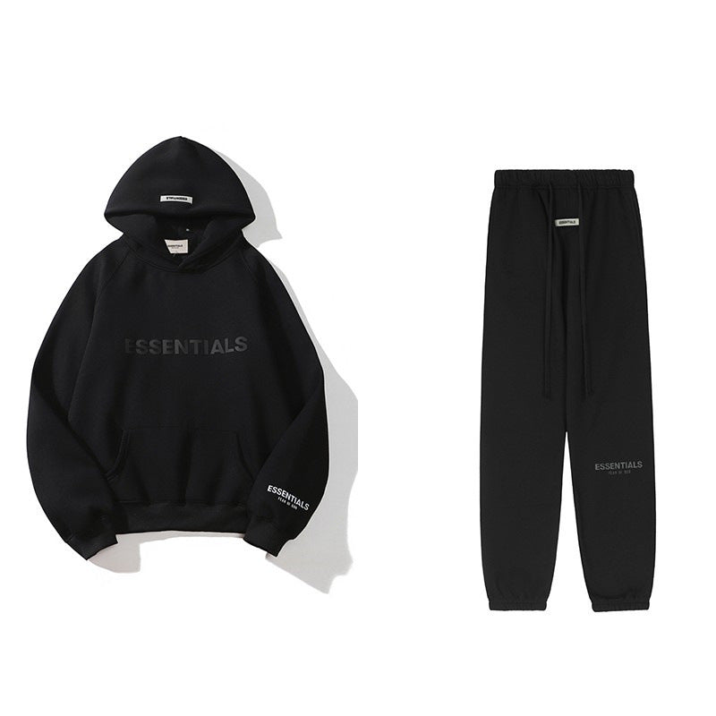 Flocking Printed American Sweatshirt And Sweatpants Casual Suit For Men