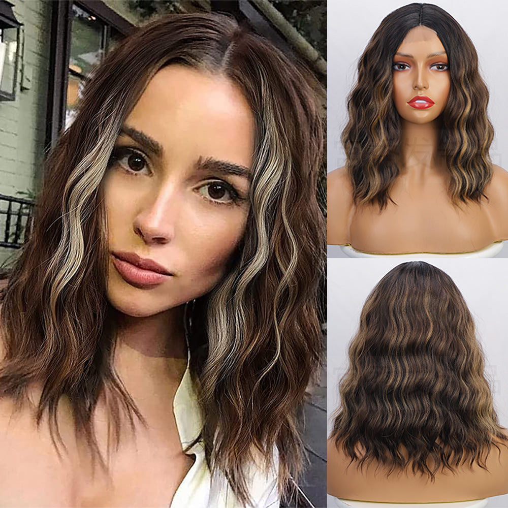 Viviane Front Lace Wig Middle Split  Dyed Water Ripple Short Curly Hair