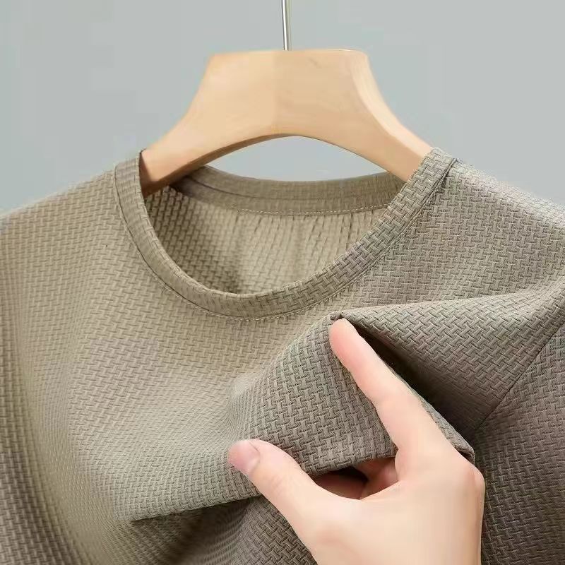 High-end Mesh Ice Silk Short-sleeved Summer Men's Shirt Collar Solid Color Paul Slip Material Polo Shirt Half-sleeved Men's Clothing