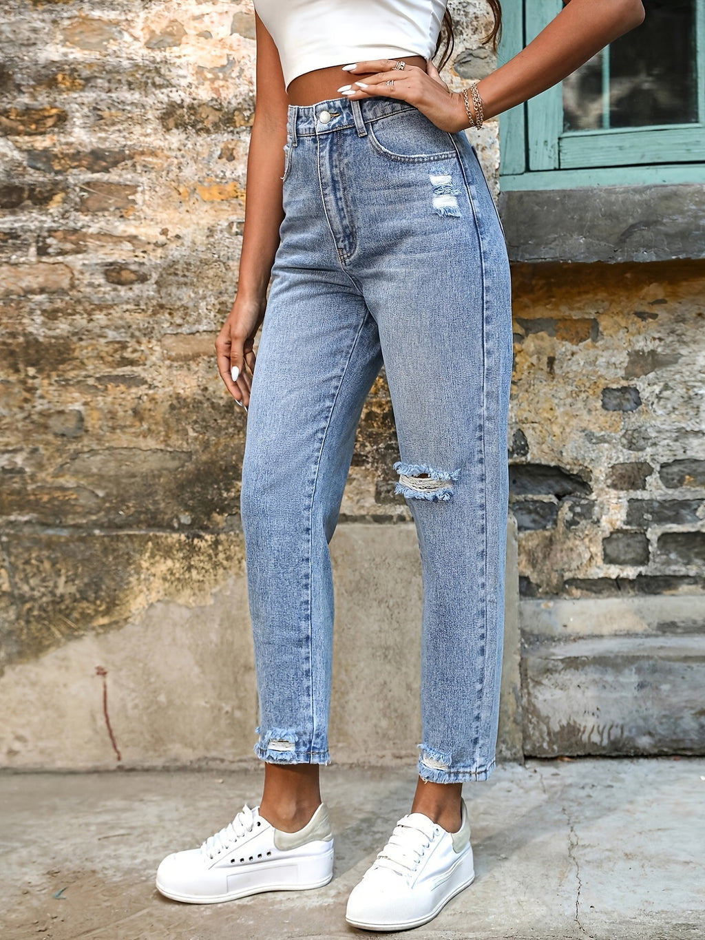 Jeans Slim-fit Ripped Denim Leggings Casual Pants